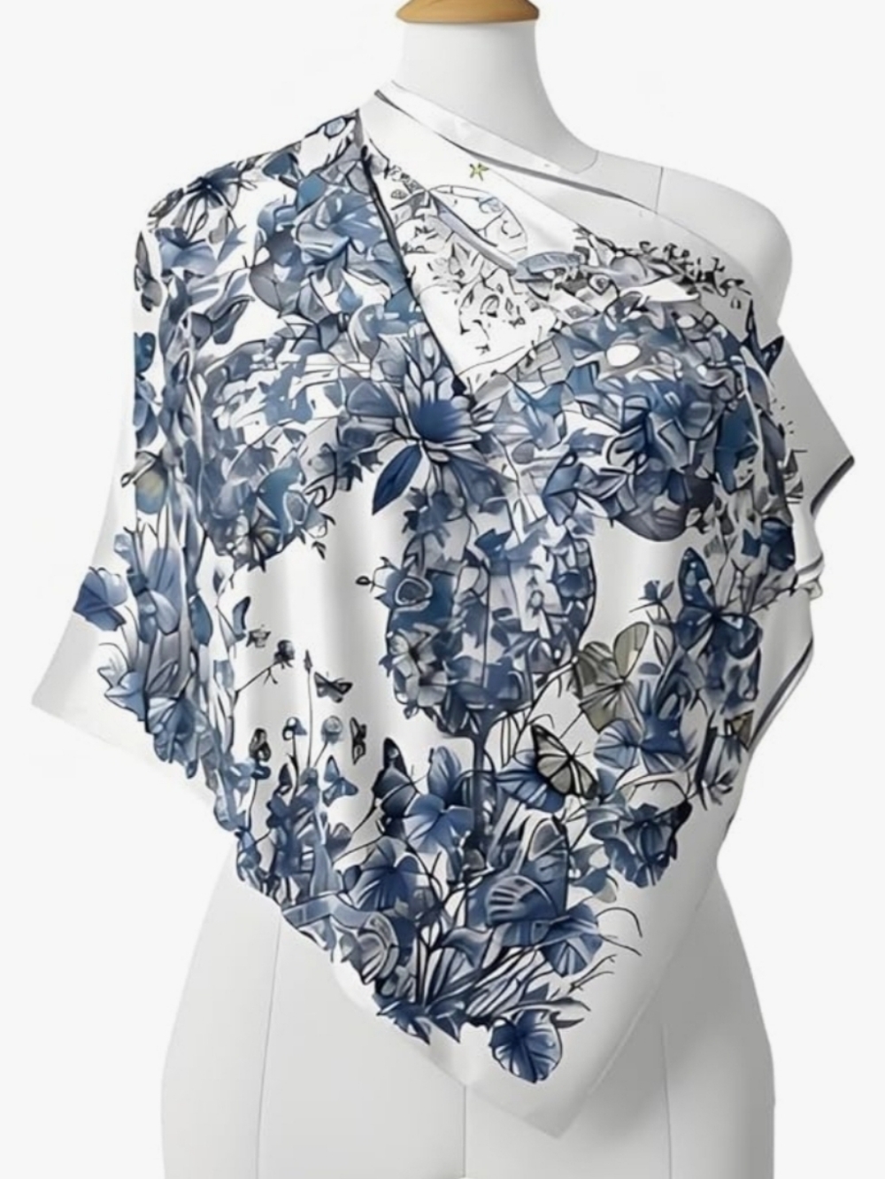 Elegant Big Blue Butterfly Floral Scarf